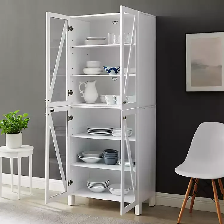 Cabinets & Sideboards-Kirklands Home Tall Triangle 4-Door Wood Cabinet White