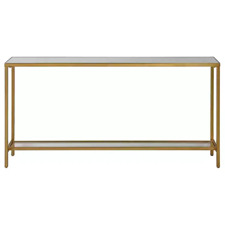 Console Tables-Kirklands Home Metal Mirrored Top Slim Console Table Gold