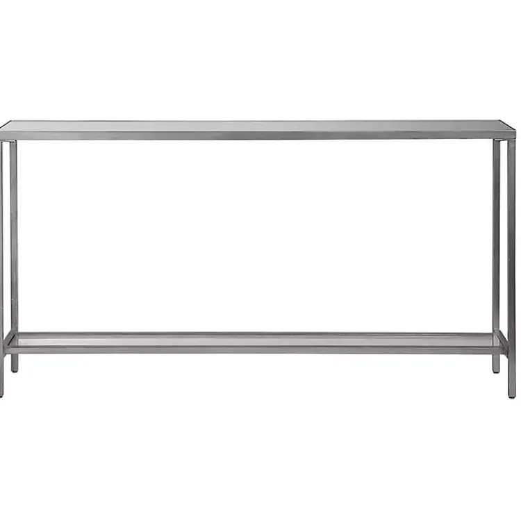 Console Tables-Kirklands Home Metal Mirrored Top Slim Console Table Silver