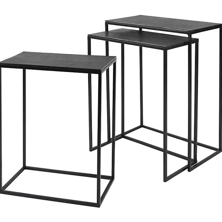 Accent & End Tables-Kirklands Home Bronze & Metal Nesting Side Tables, Set of 3 Black