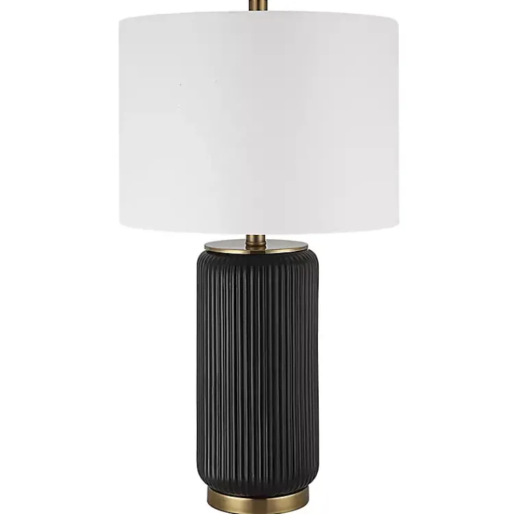Table Lamps-Kirklands Home Black Ceramic Ribbed Table Lamp White
