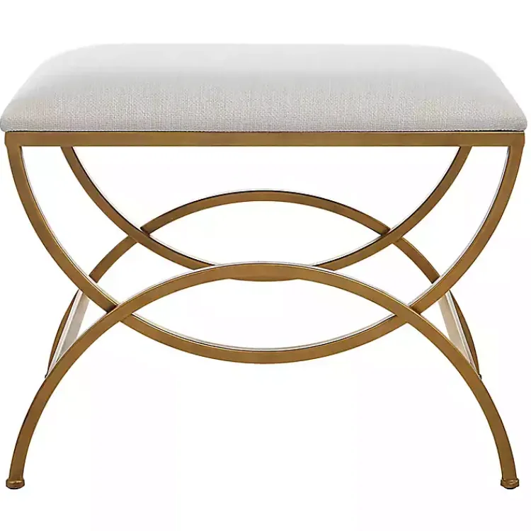 Benches & Ottomans-Kirklands Home Upholstered Gold Metal Arched Frame Bench White