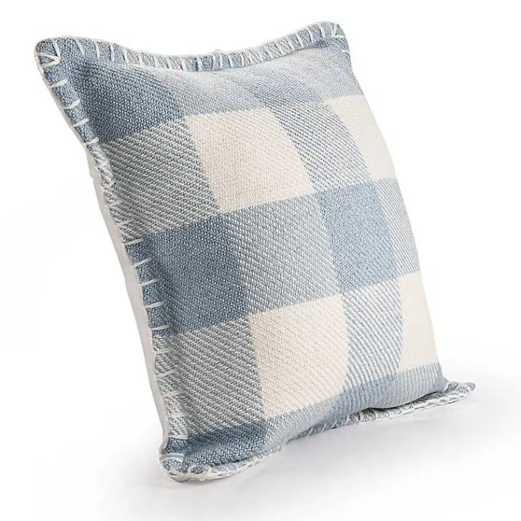 Outdoor Cushions & Pillows-Kirklands Home Blue Buffalo Check Stitched Outdoor Throw Pillow