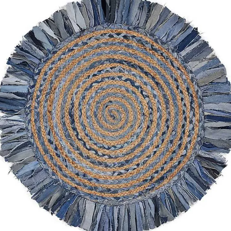Area Rugs-Kirklands Home Round Braided Jute and Denim Swirl Area Rug, 3x3