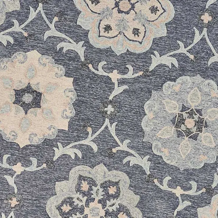 Area Rugs-Kirklands Home Round Geometric Floral Area Rug, 4x4 Blue