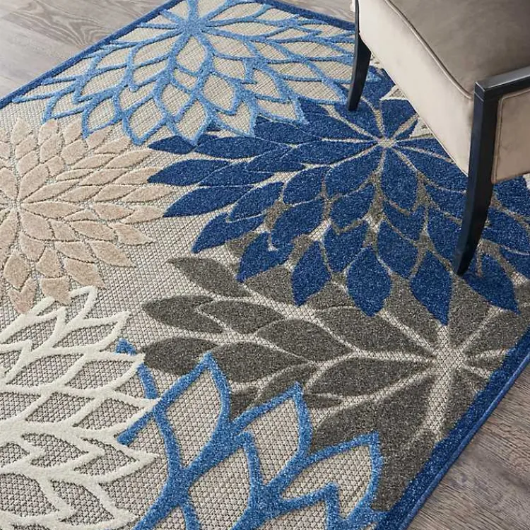 Outdoor Rugs-Kirklands Home Blue Floral Burst Outdoor Area Rug, 6x9