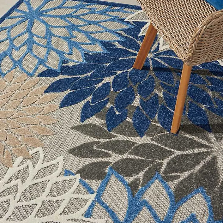 Outdoor Rugs-Kirklands Home Blue Floral Burst Outdoor Area Rug, 6x9