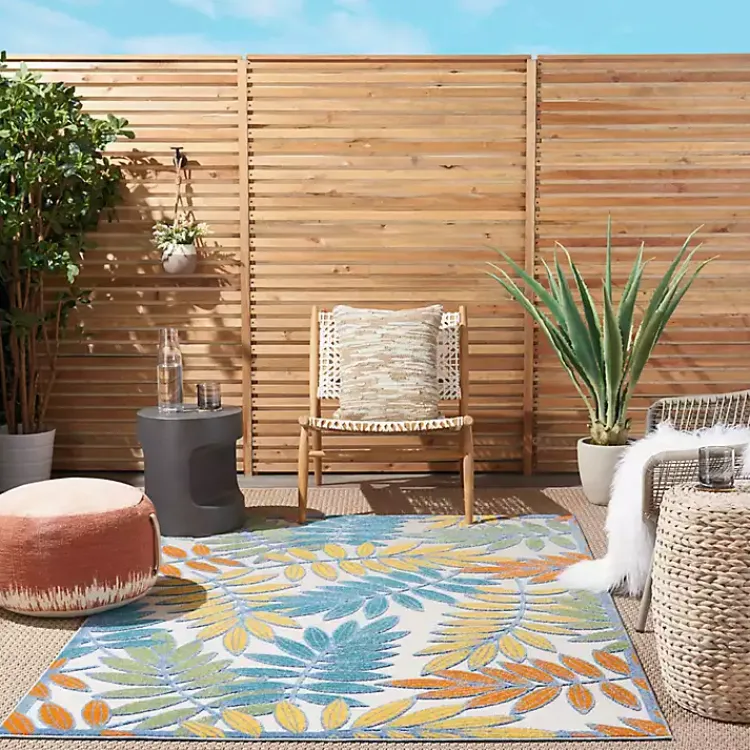 Outdoor Rugs-Kirklands Home color Botanical Outdoor Area Rug, 6x9 Multi