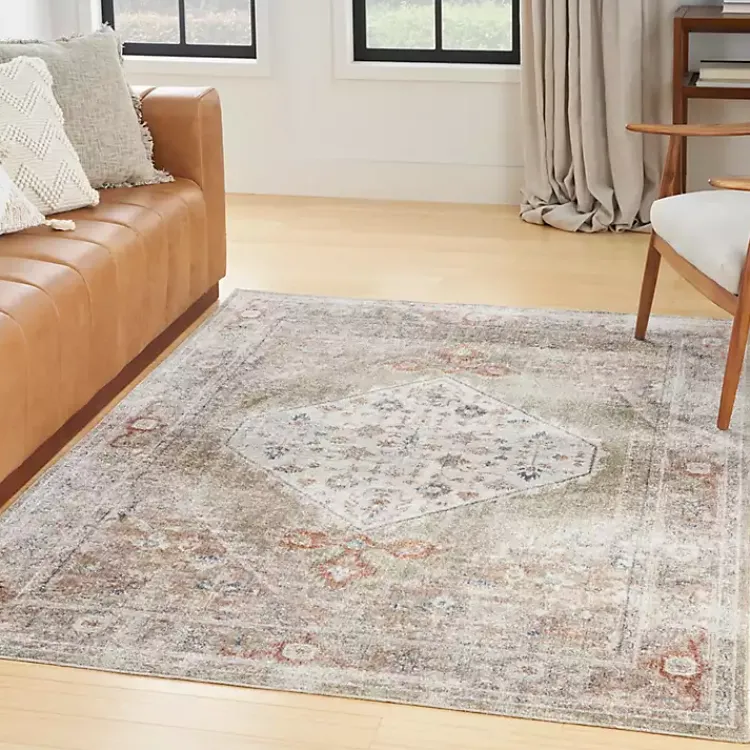 Area Rugs-Kirklands Home Sage Distressed Medallion Washable Area Rug, 5x7