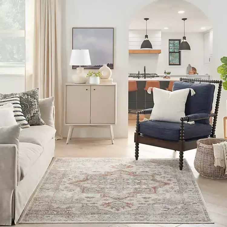 Area Rugs-Kirklands Home Pastel Medallion Washable Area Rug, 5x7 Gray