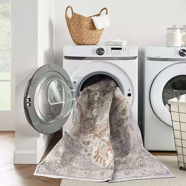 Area Rugs-Kirklands Home Pastel Medallion Washable Area Rug, 5x7 Gray