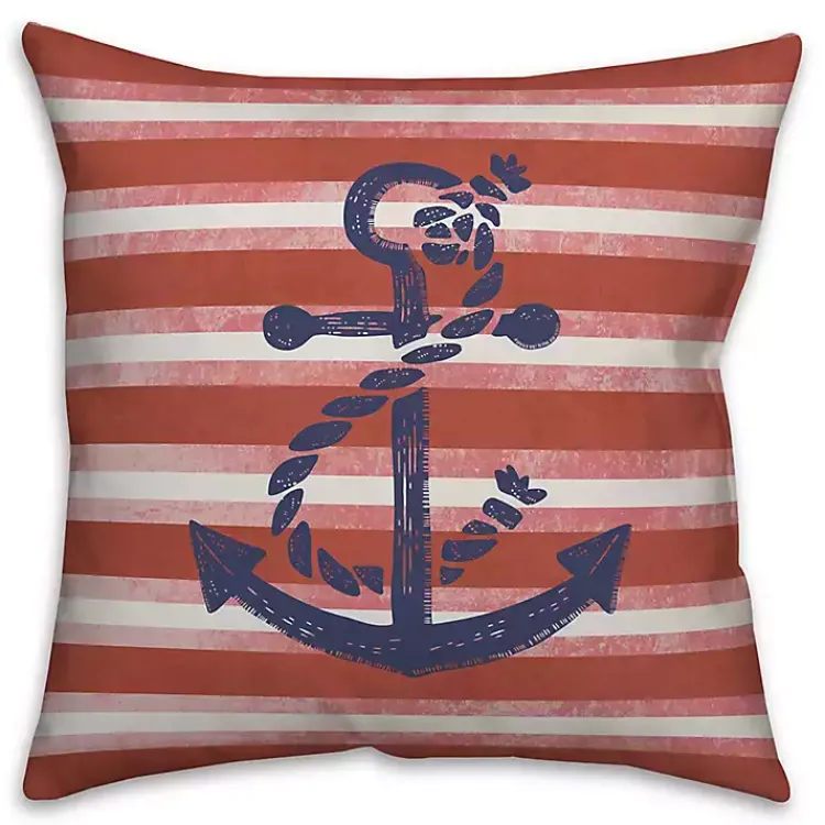 Outdoor Cushions & Pillows-Kirklands Home Anchor and Red Stripes Indoor/Outdoor Pillow