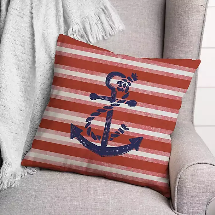 Outdoor Cushions & Pillows-Kirklands Home Anchor and Red Stripes Indoor/Outdoor Pillow