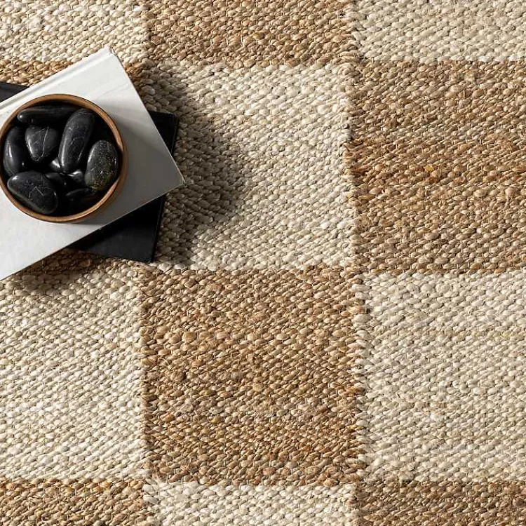Area Rugs-Kirklands Home Jute Tan Checkered Area Rug, 5x8