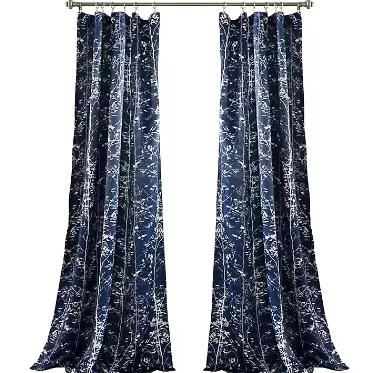 Curtains & Drapes-Kirklands Home Navy Forest Curtain Panel Set, 95 in. Blue