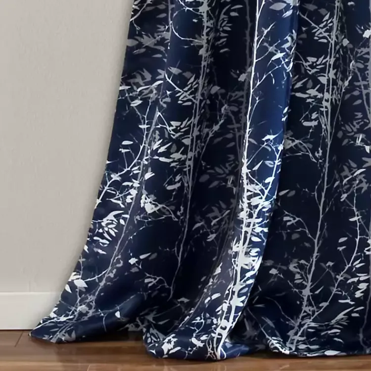 Curtains & Drapes-Kirklands Home Navy Forest Curtain Panel Set, 95 in. Blue