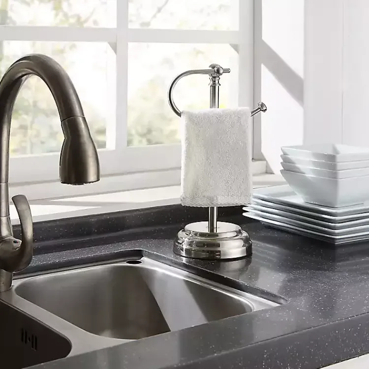 Bathroom Accessories-Kirklands Home Hook Countertop Towel Holder Silver