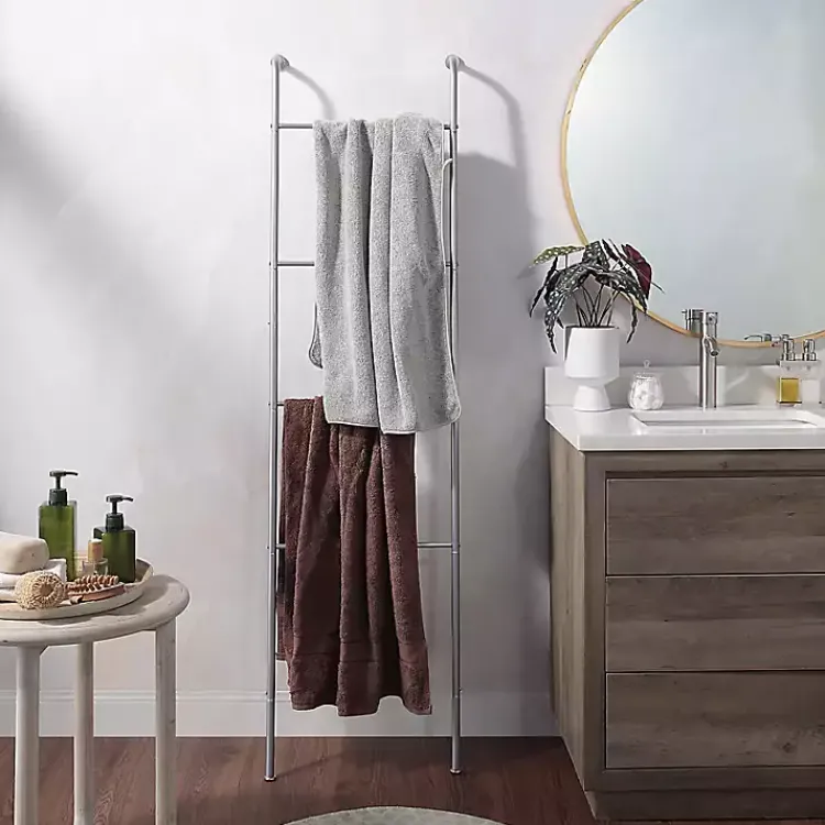 Bathroom Accessories-Kirklands Home Steel 4-Bar Leaning Towel Ladder Silver