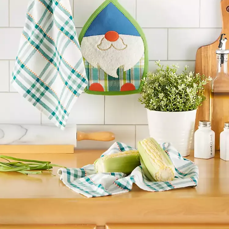Kitchen Accessories-Kirklands Home Plaid Garden Gnome 3-pc. Towel and Pot Holder Set