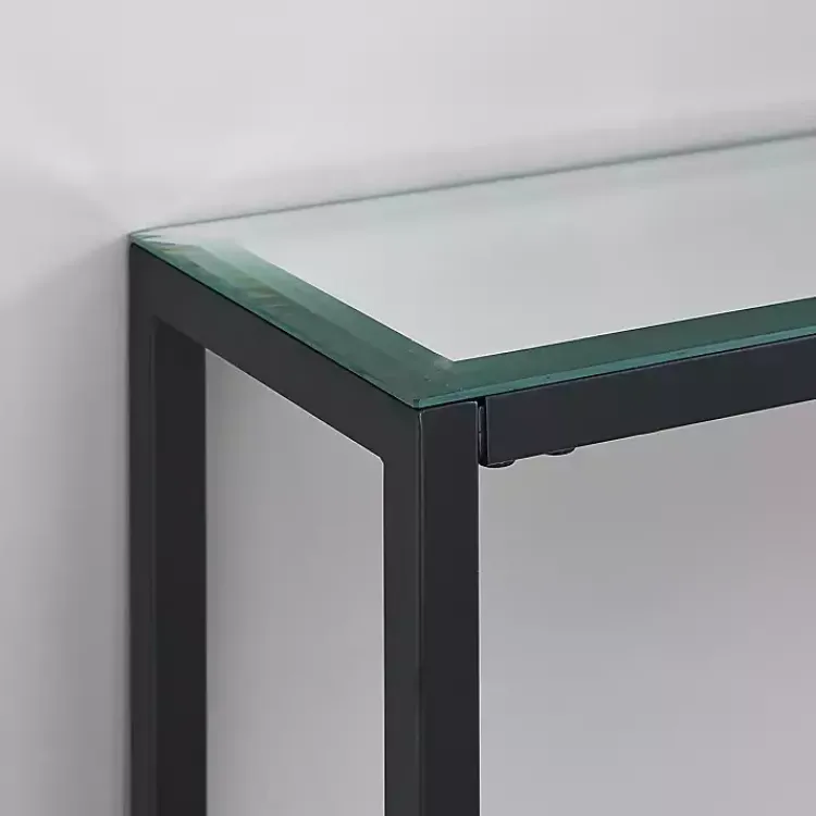 Console Tables-Kirklands Home Metal Mirrored Top Slim Console Table Black