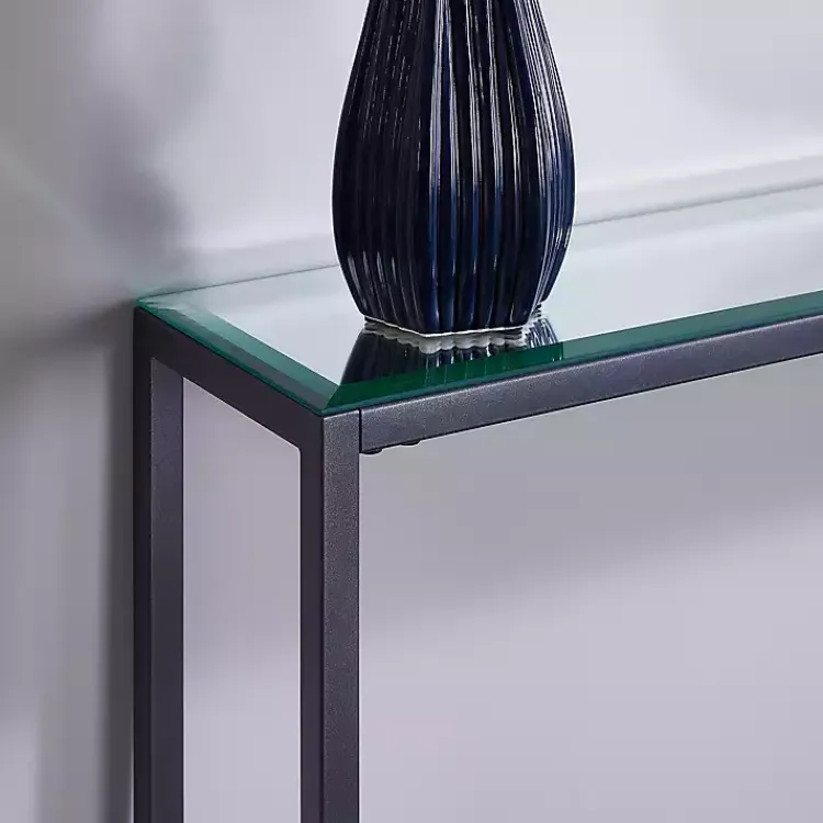 Console Tables-Kirklands Home Metal Mirrored Top Slim Console Table Gray