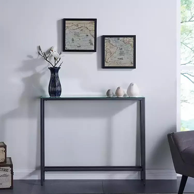 Console Tables-Kirklands Home Metal Mirrored Top Slim Console Table Gray