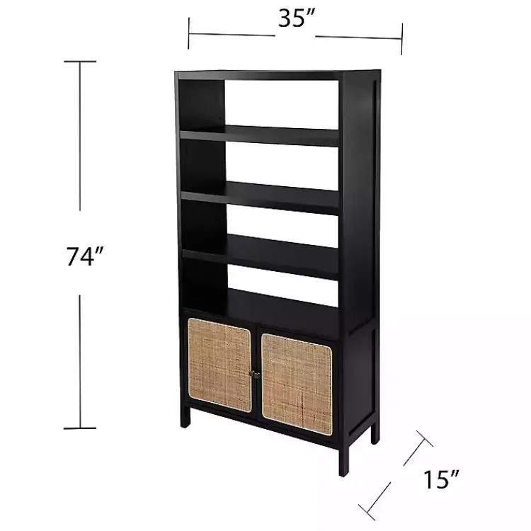 Bookshelves-Kirklands Home Wood Cane Doors Bookshelf Black