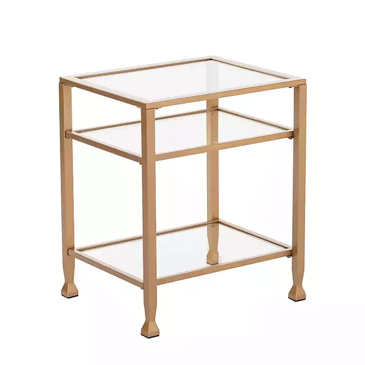 Accent & End Tables-Kirklands Home Metal and Tempered Glass Side Table Gold