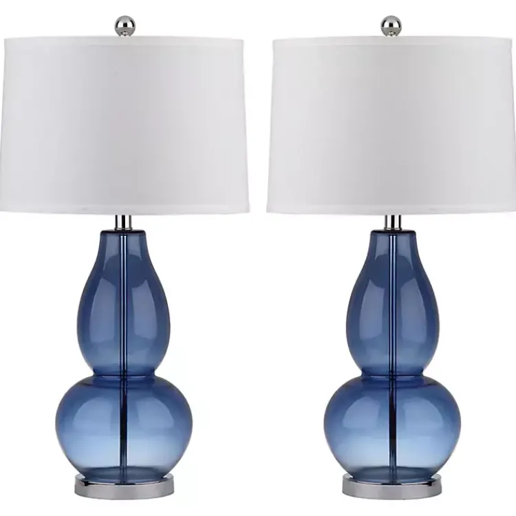 Table Lamps-Kirklands Home Blue Glass Hourglass Table Lamps, Set of 2 White