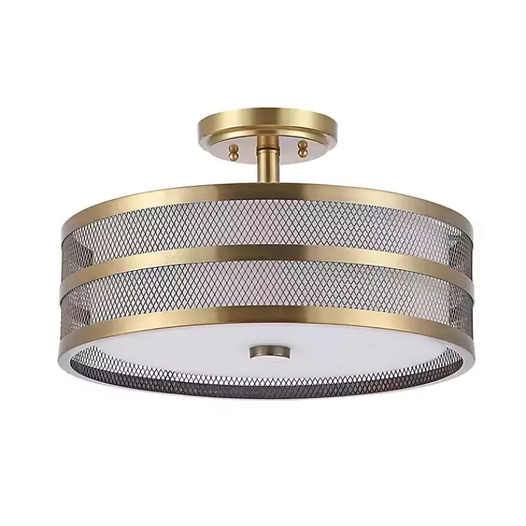 Flush Mount Lighting-Kirklands Home Metal Mesh Flush Mount Light Gold