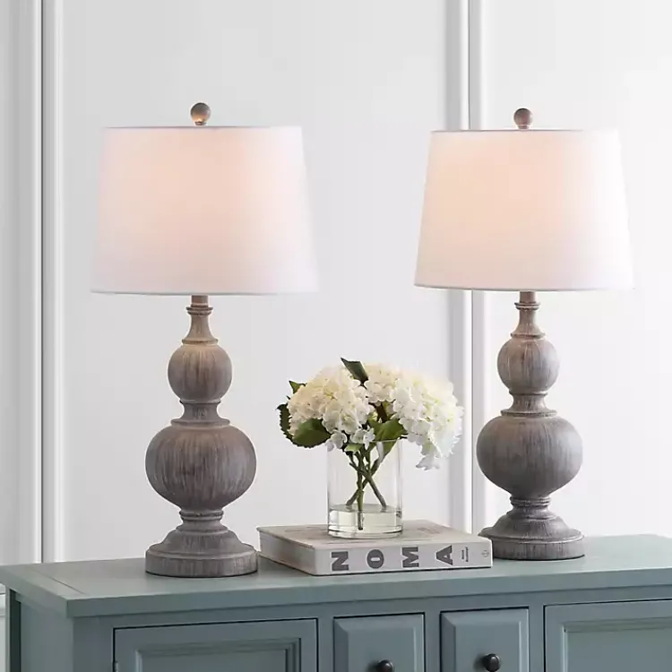 Table Lamps-Kirklands Home Whitewashed Brown Carved 2-pc. Table Lamp Set Ivory
