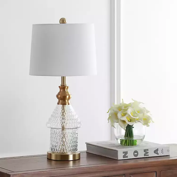 Table Lamps-Kirklands Home Gold and Clear Bubble Glass Table Lamp White