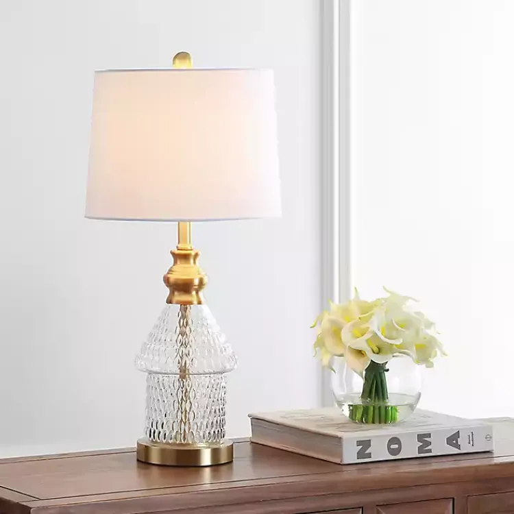 Table Lamps-Kirklands Home Gold and Clear Bubble Glass Table Lamp White