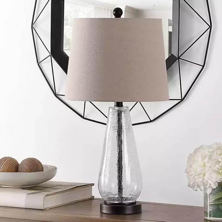 Table Lamps-Kirklands Home Clear Crackle Glass Bronze Center Table Lamp Tan