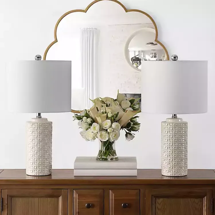 Table Lamps-Kirklands Home Ceramic Motif Table Lamps, Set of 2 Ivory