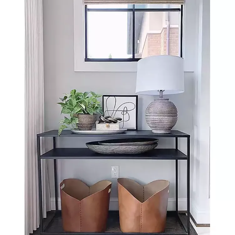 Table Lamps-Kirklands Home Distressed Charcoal Textured Resin Table Lamp White