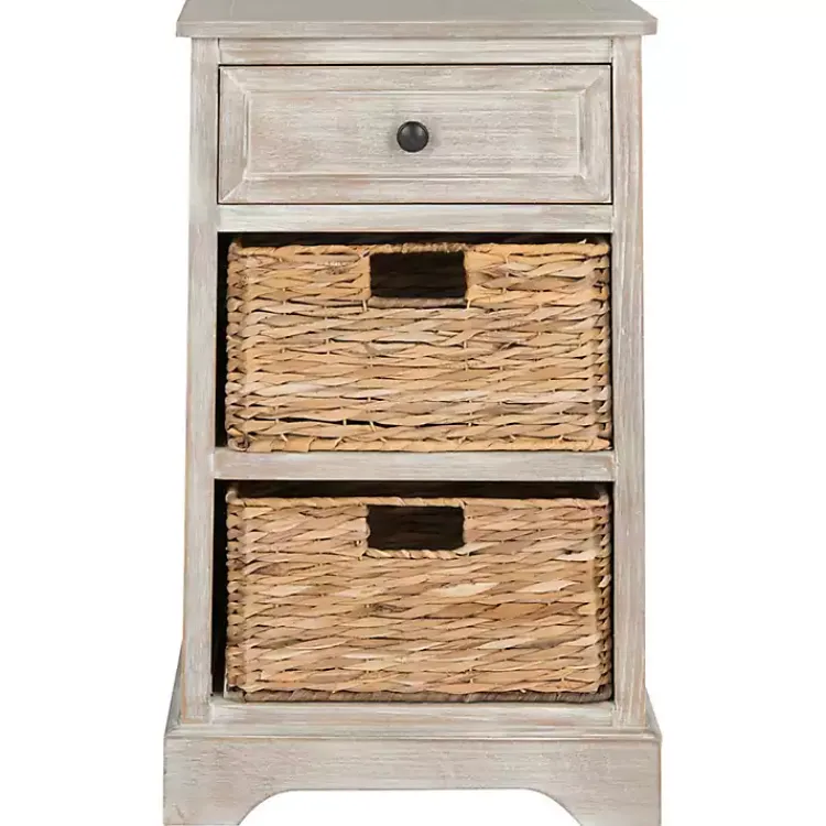 Accent & End Tables-Kirklands Home Whitewashed Brown Wood Side Table with Baskets