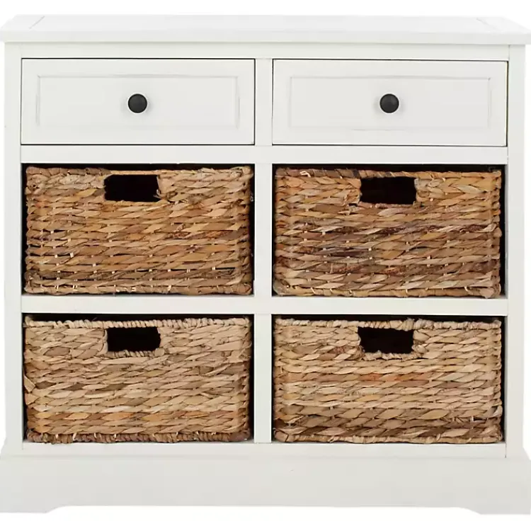 Cabinets & Sideboards-Kirklands Home Wood Woven Baskets Cabinet White