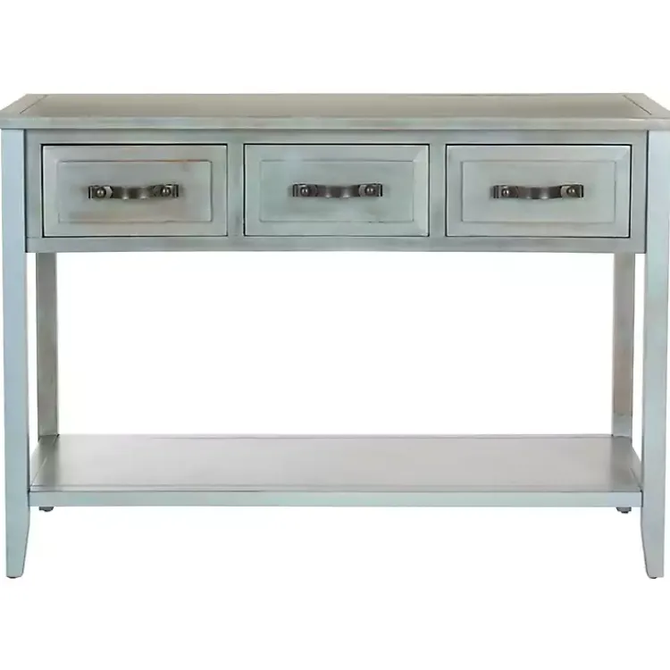 Console Tables-Kirklands Home Distressed Light 3-Drawer Console Table Blue