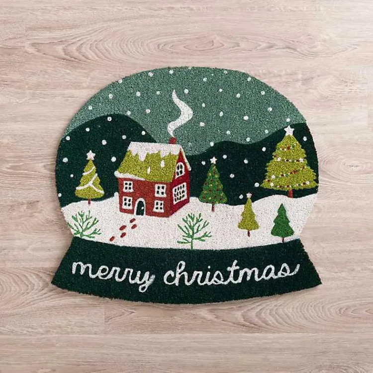 Doormats-Kirklands Home Merry Christmas Snowglobe Coir Doormat White