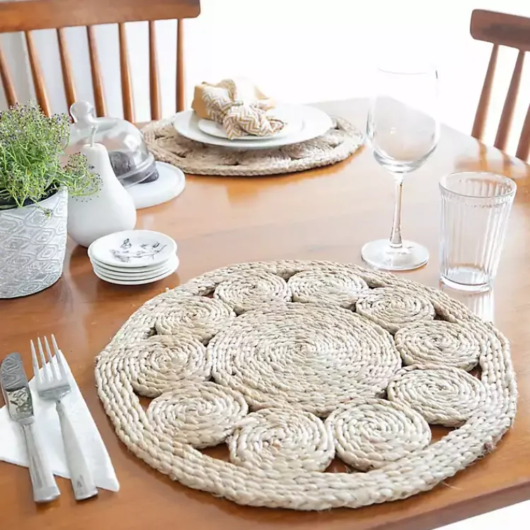 Table Linens-Kirklands Home Round Decorative Braided Jute Placemats, Set of 2 Tan