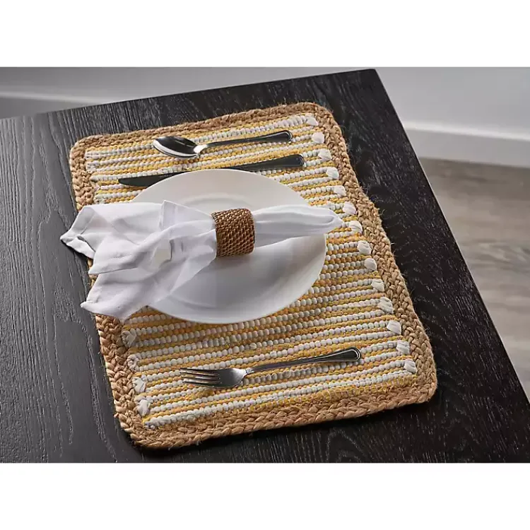 Table Linens-Kirklands Home Yellow and White Striped Placemats, Set of 4