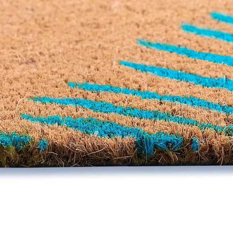 Doormats-Kirklands Home Blue Palm Fronds Welcome Coir Doormat
