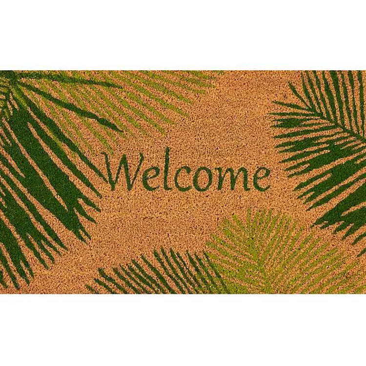Doormats-Kirklands Home Green Palm Fronds Welcome Coir Doormat