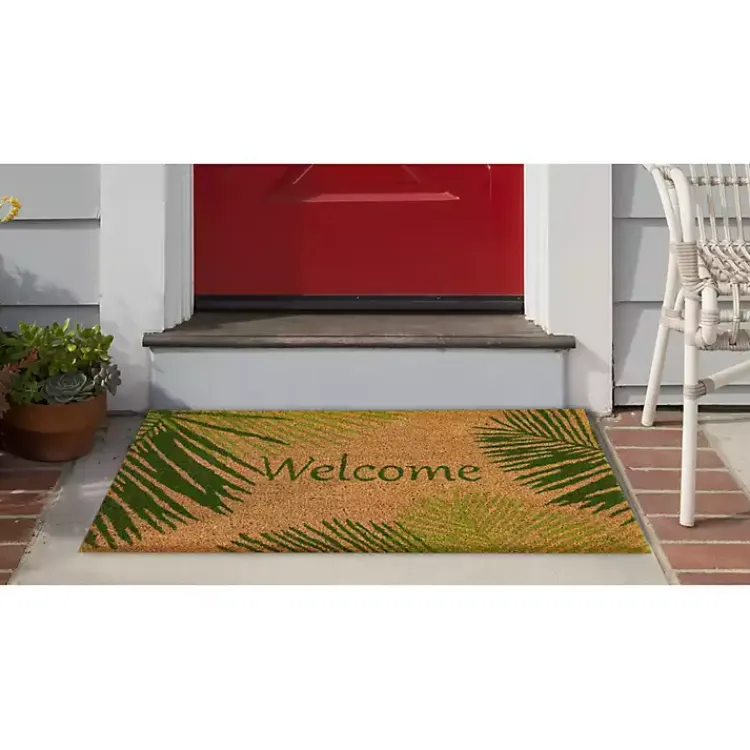 Doormats-Kirklands Home Green Palm Fronds Welcome Coir Doormat