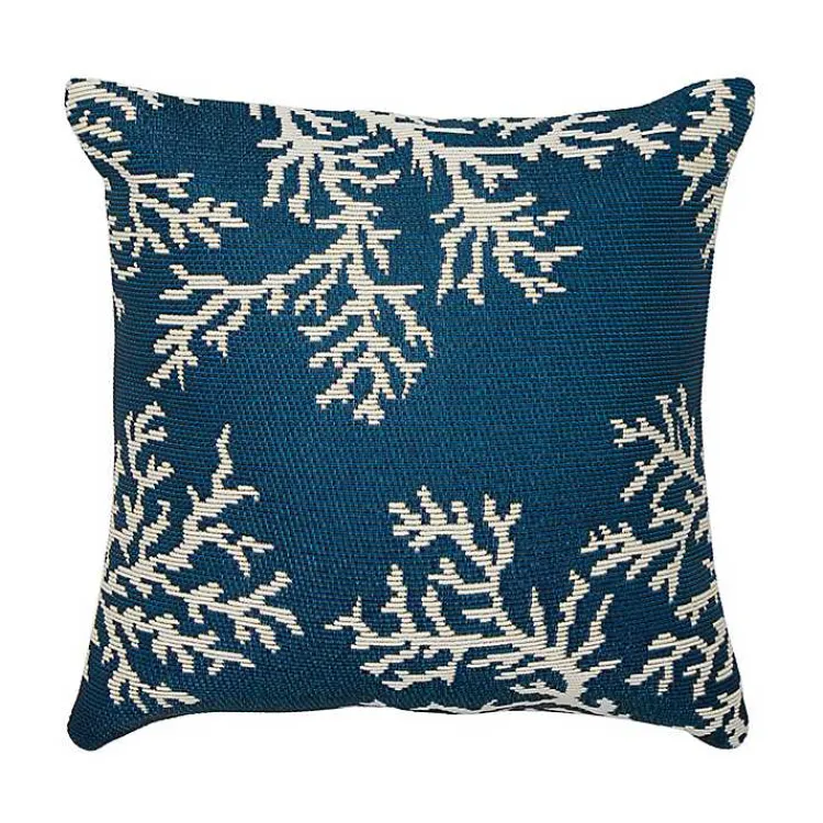 Outdoor Cushions & Pillows-Kirklands Home Navy Coral Woven Outdoor Throw Pillow