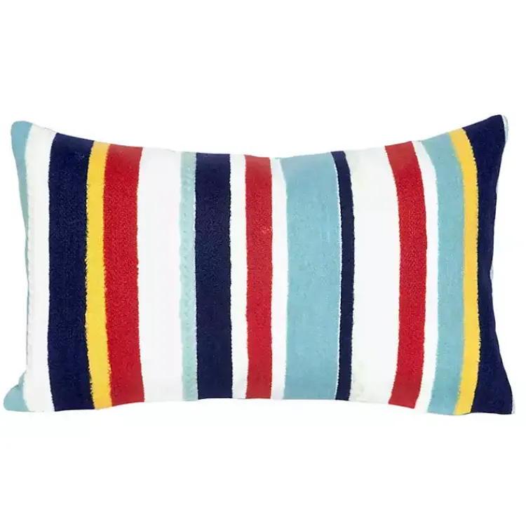 Outdoor Cushions & Pillows-Kirklands Home Blue & Red Lamontage Stripe Outdoor Lumbar Pillow