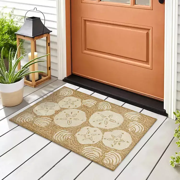 Outdoor Rugs-Kirklands Home Natural Sand Dollar Outdoor Accent Rug