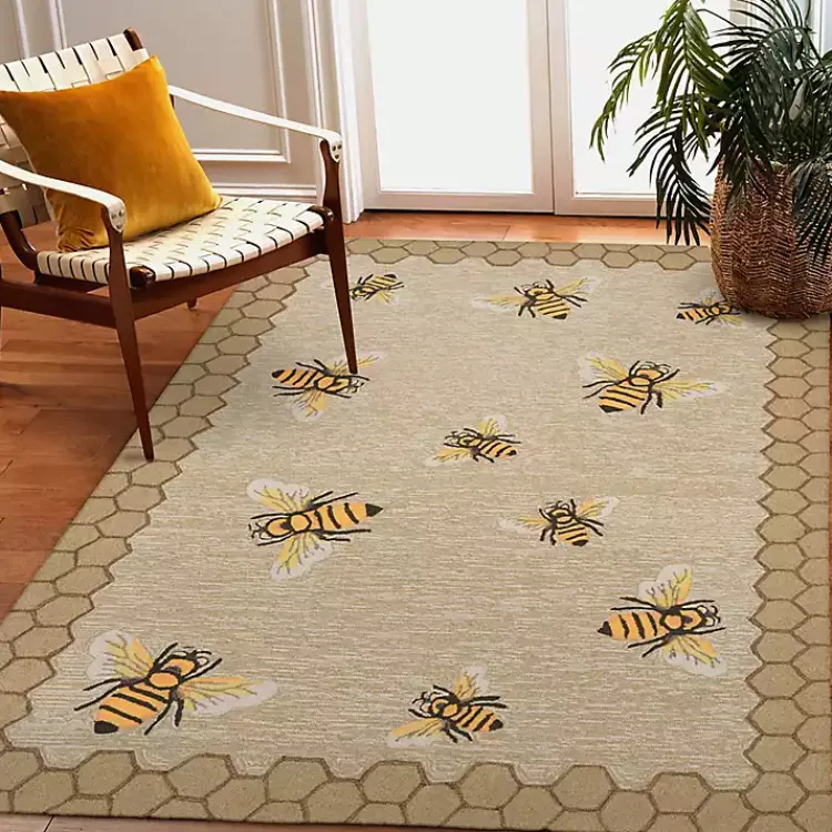 Outdoor Rugs-Kirklands Home Natural Honeycomb & Bees Outdoor Accent Rug
