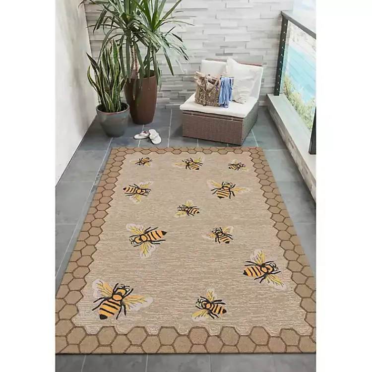 Outdoor Rugs-Kirklands Home Honeycomb Bees Outdoor Area Rug, 5x7